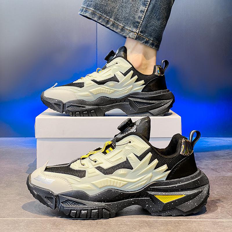 

Men s shoes spring new breathable rotating button running non-slip sneakers casual height-increasing dad trendy shoes 45 бежевый