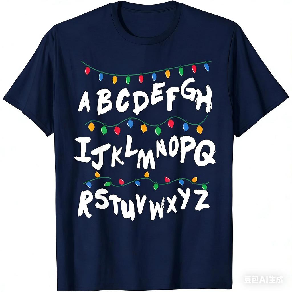 Y2k Fashion Short Sleeve TV Drama Peripheral Stranger Print Cotton T Shirt Oversized Casual Loose Short Sleeved Unisex