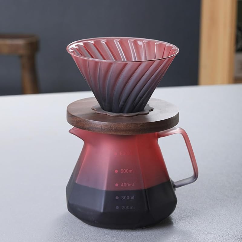 BeeCa Pour Over Coffee Maker, 20oz / 600mL Borosilicate Glass Carafe with Glass Coffee Dripper V60 Paper Filter, Walnut Handle & Glass Lid, Drip