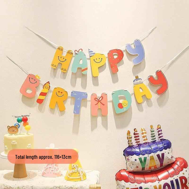 Colorful Smiley Face Birthday Banner for Kids Party Decoration