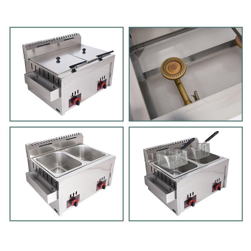 Large Capacity French Fryer Stall Fried Chicken Stove Commercial Gas Frying Machine Double Cylinder Deep Fryer