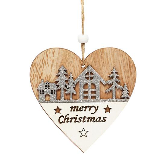 1/4Pcs Wooden Merry Christmas Ornament Farmhouse Rustic Xmas Tree Hanging Double Layer Splicing Love