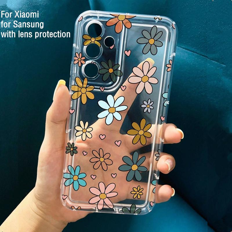 Floral & Heart Pattern Print Phone Case for Iphone 16 15 14 13 12 11 Pro Max 7 8 Plus Clear Soft TPU Cover for IPhone 16 Plus