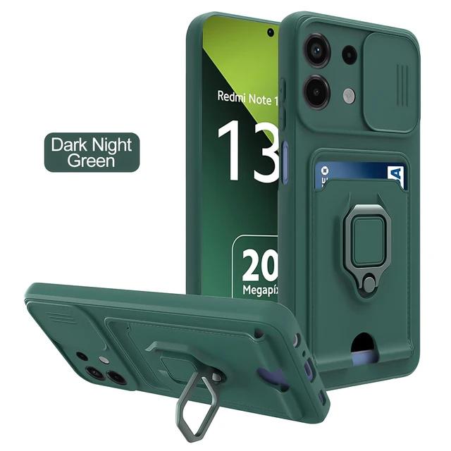 Camera Push Window Case For Xiaomi Redmi Note 13 Pro Plus 12 11 10 For Redmi 12C 13C 10C Magnetic Card Slot Phone Cover