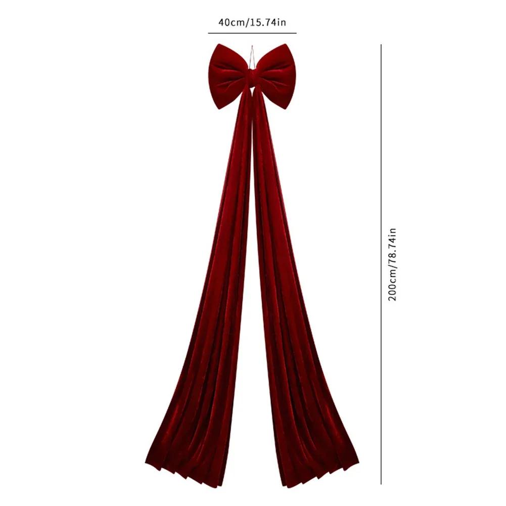 Large Velvet Bow Decoration for Christmas Tree and Garland in Burgundy Dark Green Red and White 15 74 by 78 74 inches