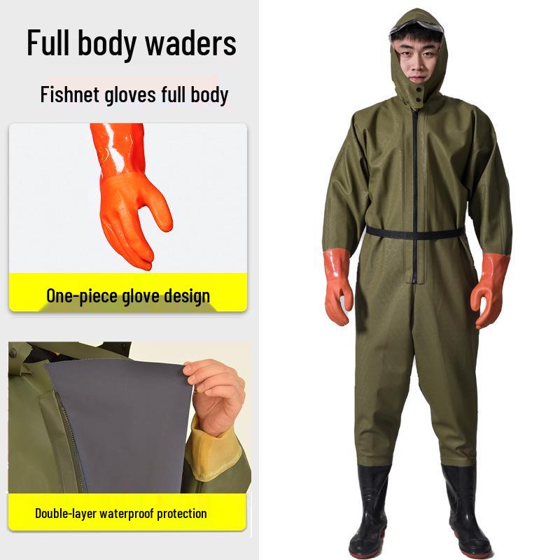 PVC Full Body Fishing Waders - Thickened One-Piece Wading Pants for Fishing and Lotus Root Digging