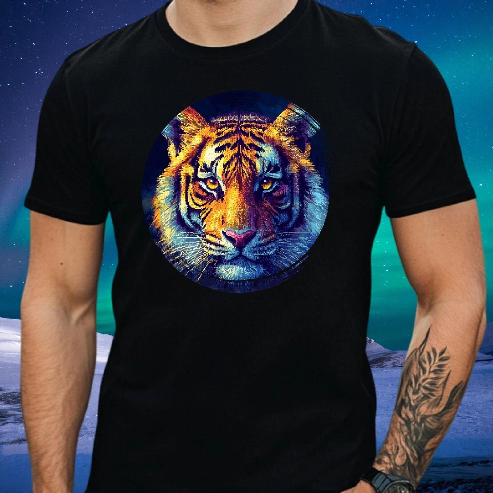 T-Shirt Herren Tiger Pixel Art Motiv Baumwolle Größe S bis 5XL XL