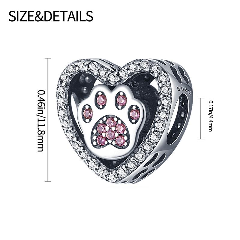 Charms Original Copper Heart Dog Paws Beads Fit Bracelet Diy Fine Gift Women Delicate Jewelry Accessory