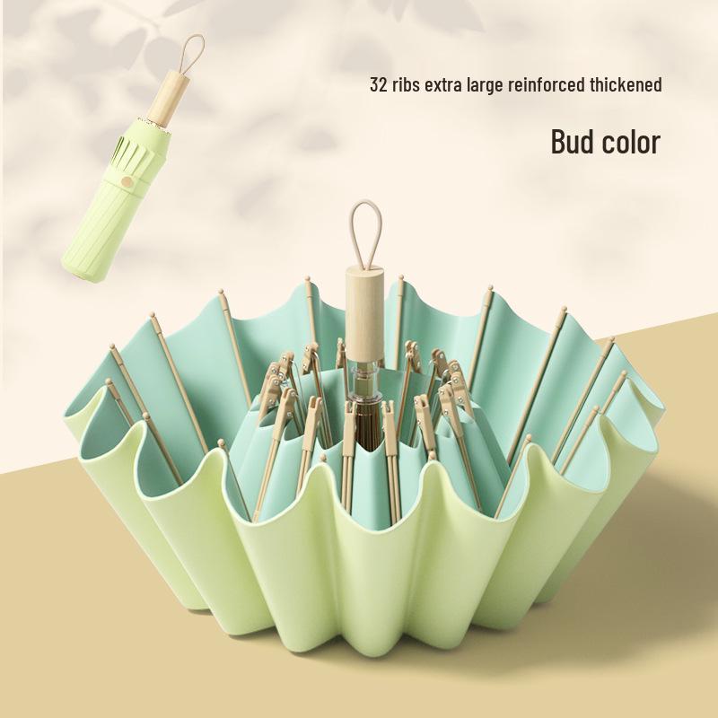 32-rebrový skladací dáždnik pre ženy s dvojakým použitím - Ochrana pred slnkom a dažďom, UV ochrana, Zväčšený, Zosilnený, Zahustený slnečník