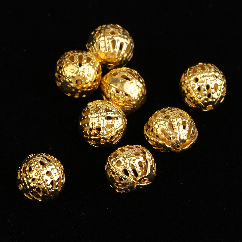 100 Stück goldene hohle filigrane Kugeln, lose Distanzperlen für die Schmuckherstellung, 8 mm