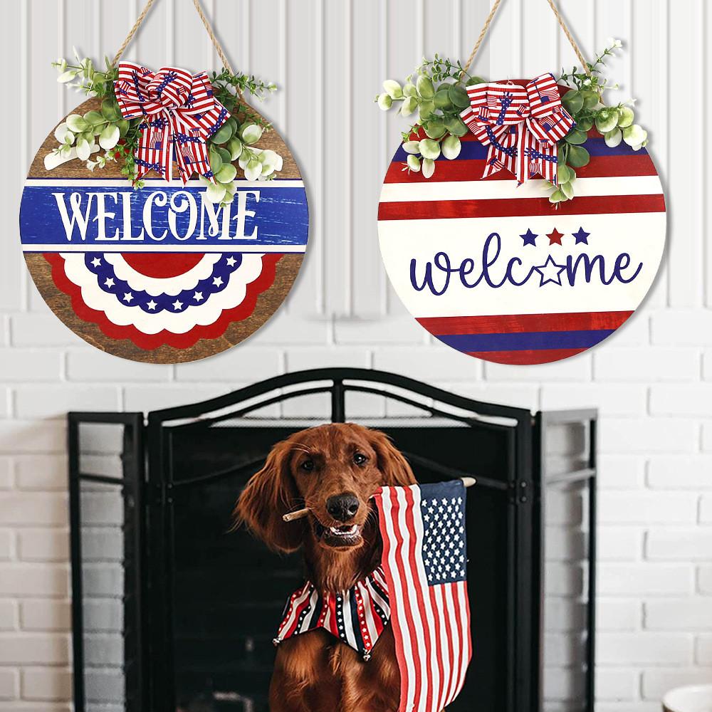 New American Independence Day Wooden Sign Home Decor With Light Star Design