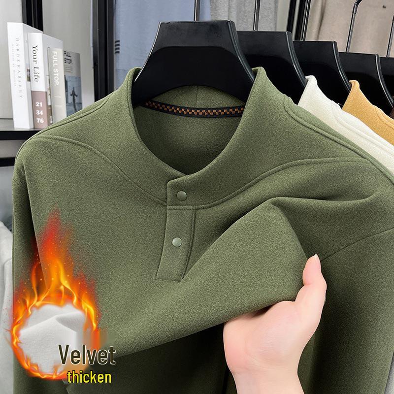 Men s Fleece-Lined Long-Sleeve Winter Hoodie with Half-High Collar Medium