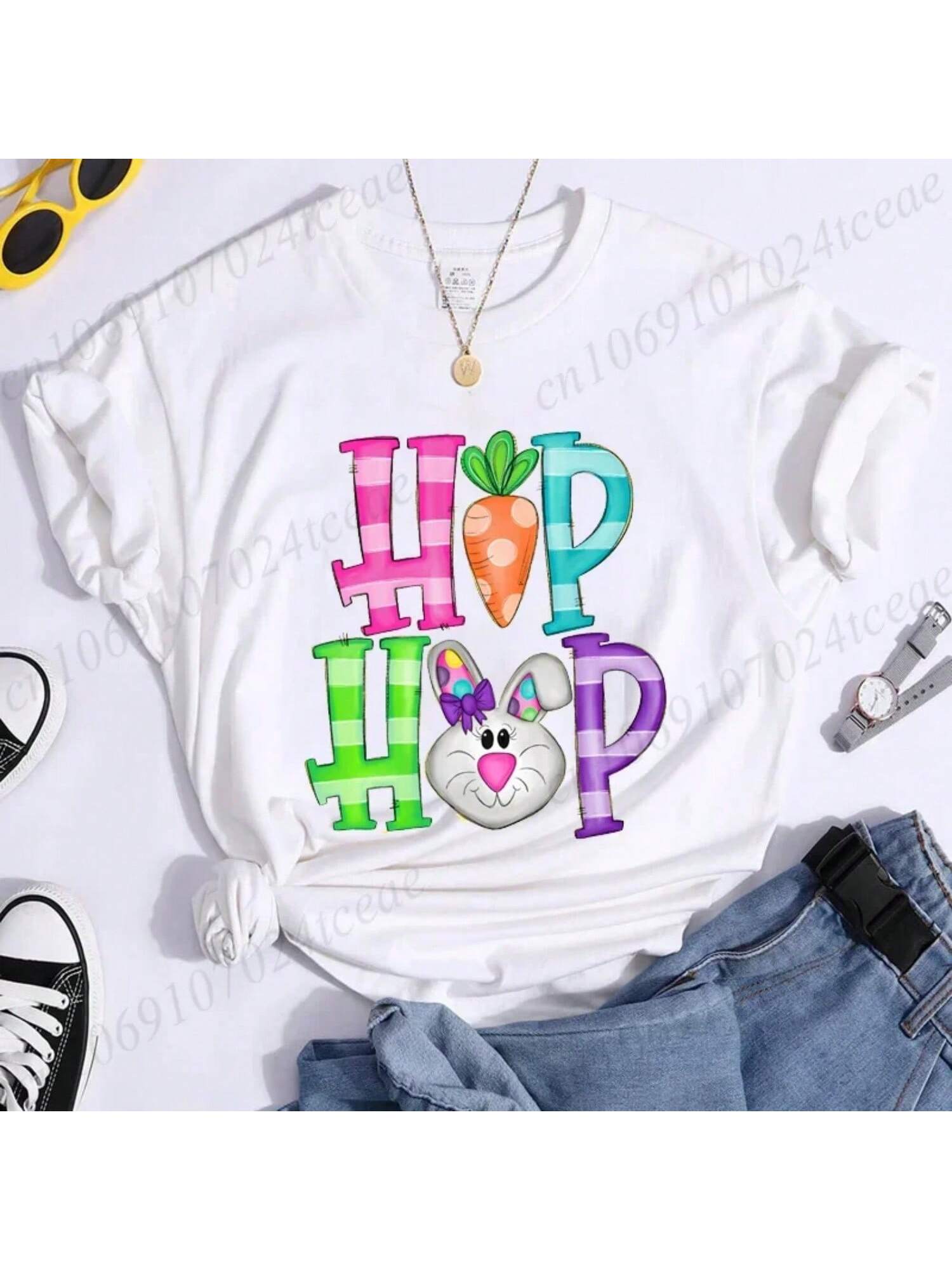 Hip Hop Easter Easter Bunny Print Wounisex T-Shirt Tshirt Summer Cute Easter Bunny Graphic Fashion Female T Shirts Woman Clothing S разноцветный