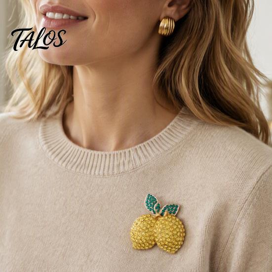 Fruit Shaped Jewelry Double Lemon Rhinestone Brooch Pin, Yellow Lapel Pin for Women Sparkling Men, Alloy Badge Suit Jackets and Bags Daily Outfit