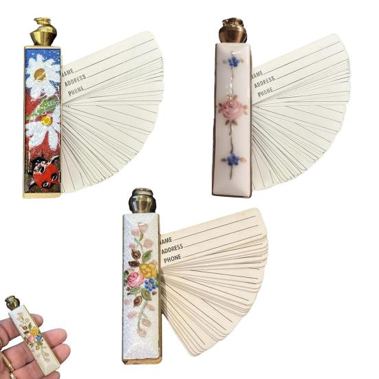 1/2/3Pcs Enamel Flower Brass Phone Book Handmade Vintage Chinese Style Mini Pocket Portable Floral Phone Directory Address Book Collectible Decoration