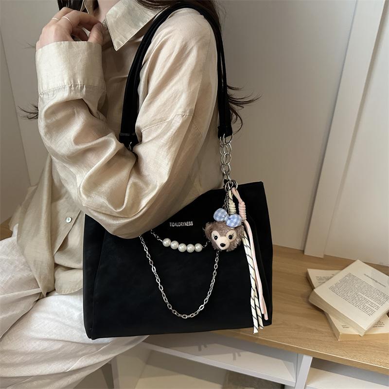 Trendy Women's Bags New Versatile Commuter Texture Pearl Chain Large Capacity Casual Shoulder Tote Bag