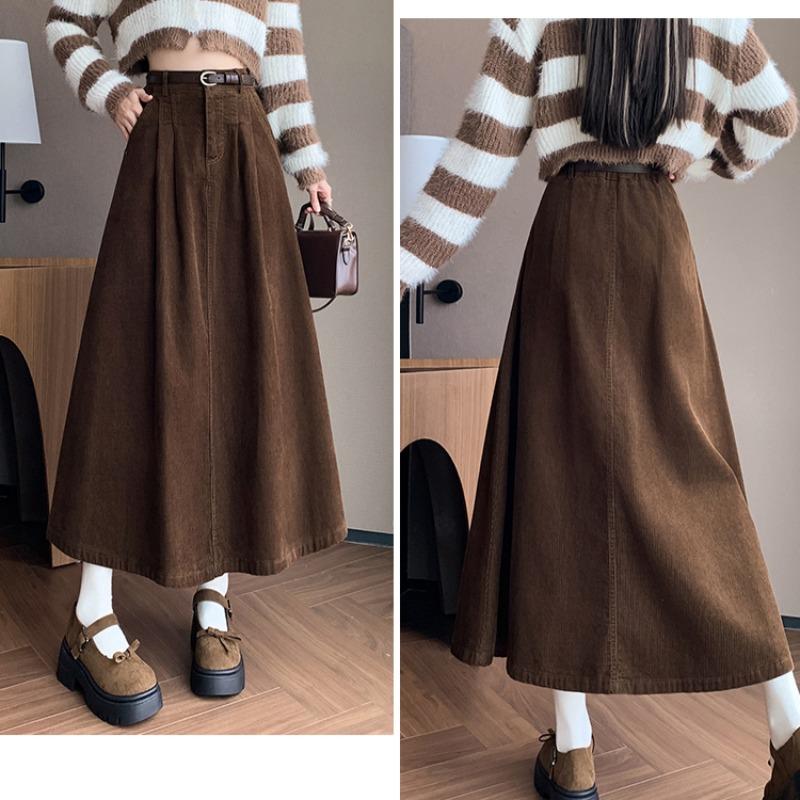 Fashionable and Comfortable Long Velvet Skirt for Women with High Waist and Pleated Design