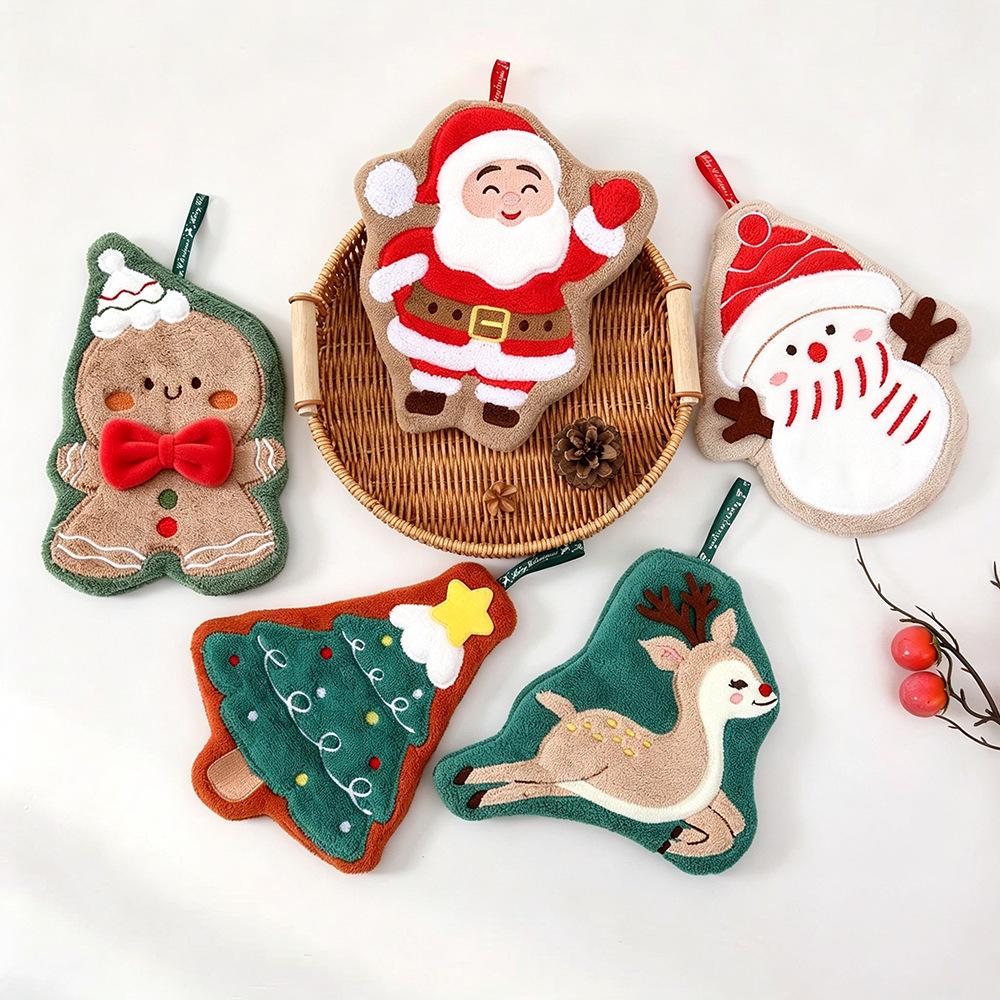 Christmas Cartoon Coral Fleece Hanging Hand Towel