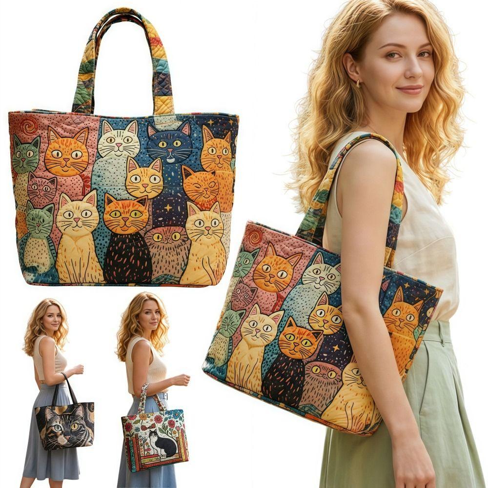 Vintage Damen Stepp-Tragetasche Leichte 3D-Druckmuster Canvas-Umhängetasche Große Kapazität Baumwoll-Einkaufstasche Dame Mädchen