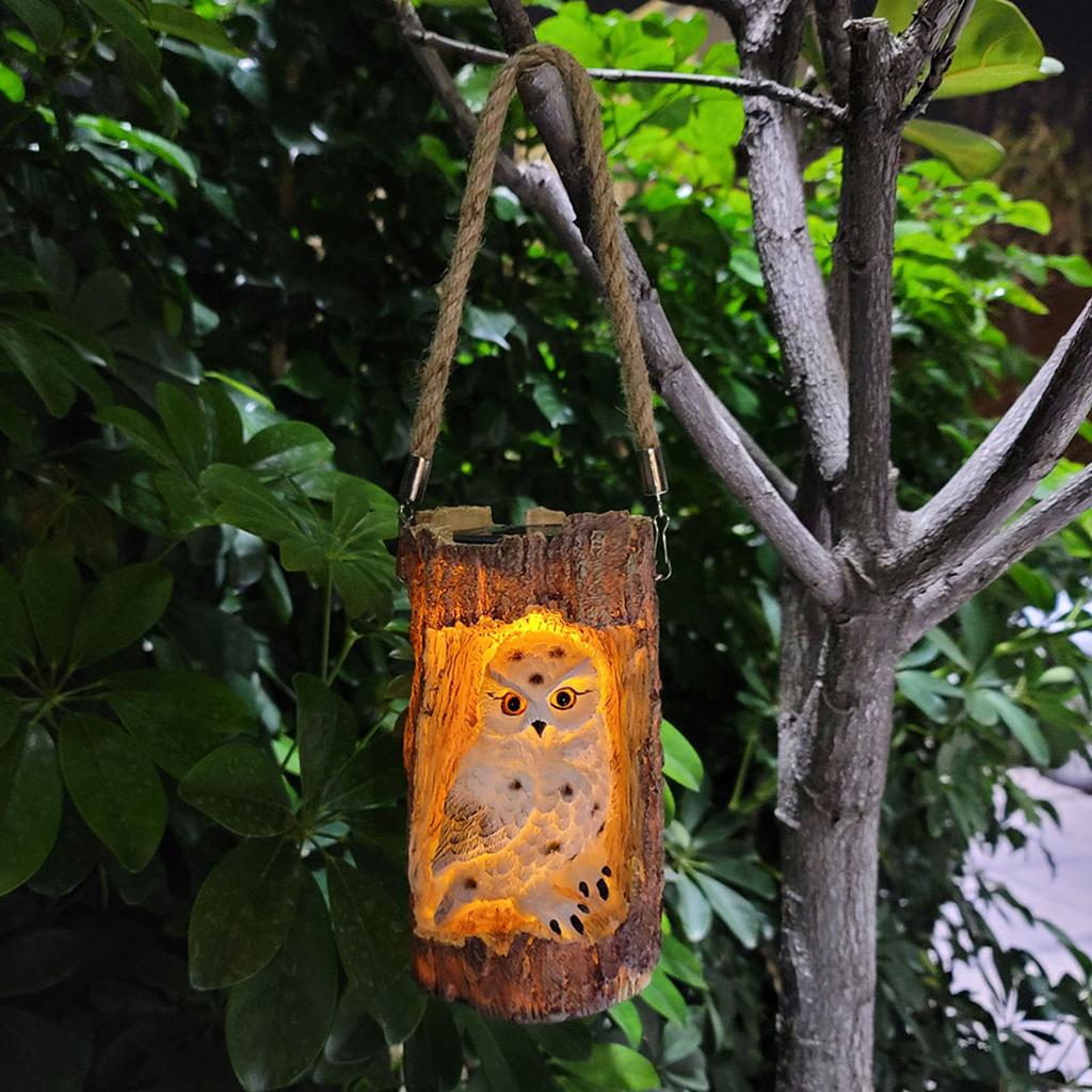 New Courtyard Owl Solar Light Resin Crafts Lantern LED Night Lamp Ornament Outdoor Hanging Tree Hole Owl Light Lamp Garden Decor