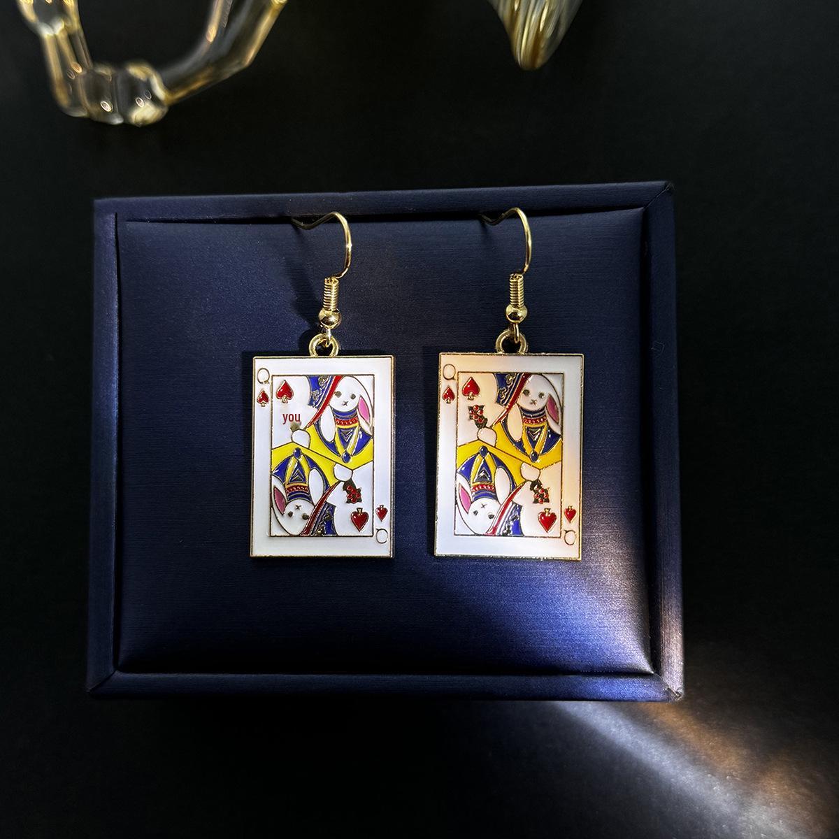 Creative Geometric Square Clown Playing Card Earrings for Women