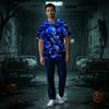 Men's V-Neck Short Sleeve Scrub Top with Print and Chest Pocket for Halloween