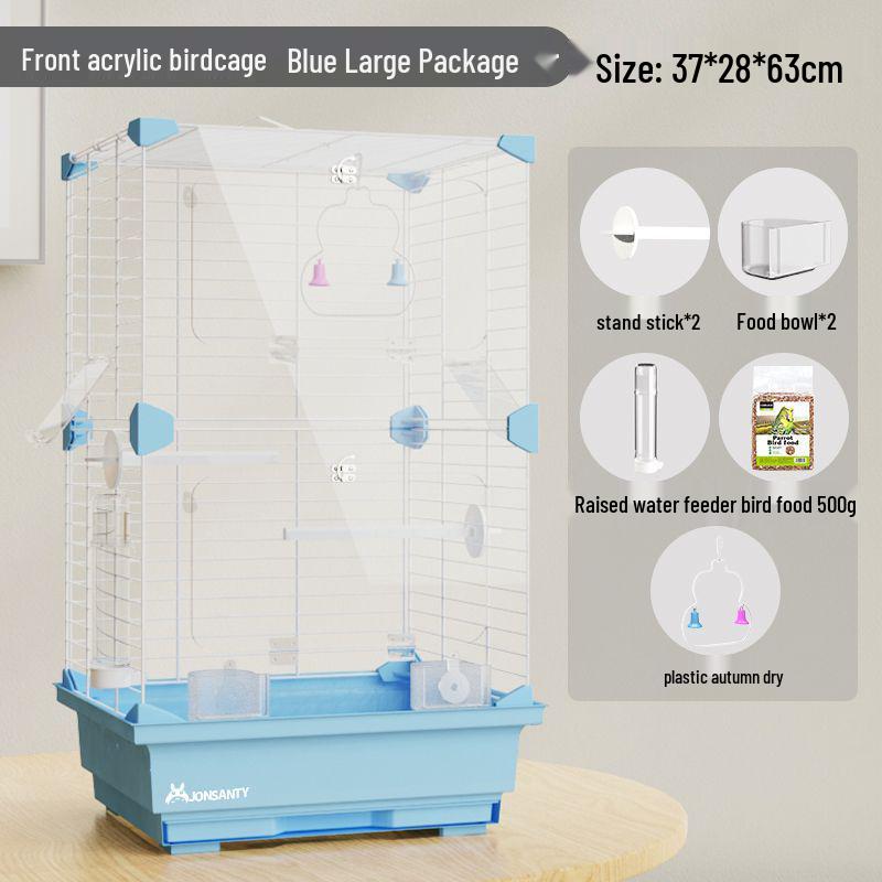 Large Transparent Acrylic Bird Cage with Toilet for Cockatiels and Parrots