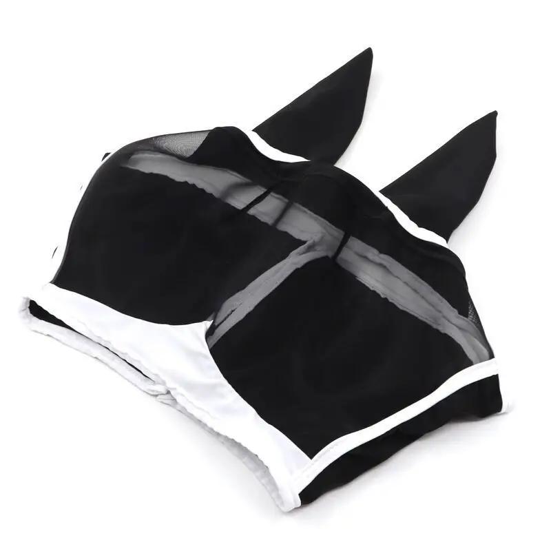 Horse Fly Mask Anti-UV Supplies Ergonomics Pet Summer Eye Shield Anti Mosquito Ear Half Face Mesh Fly Protective Cover 68x104cm