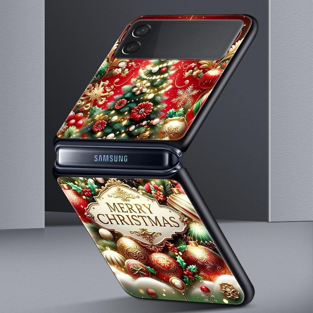Merry Christmas Hard PC Phone Case For Samsung Galaxy Z Flip 7 6 5 4 Black Cover For Galaxy Z Flip 3 Foldable Fundas Shell Capas