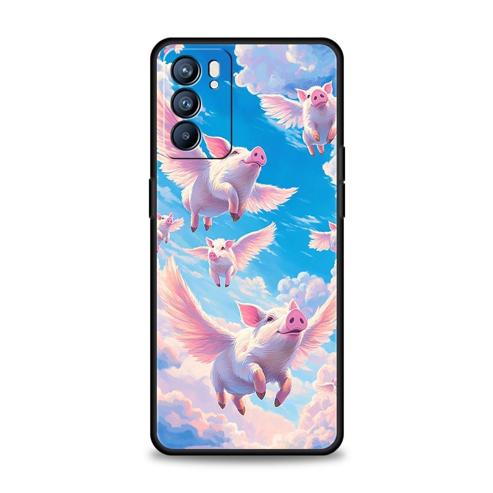 Cute Pig Phone Case For Oppo A17 A31 A54 A57 A78 A79 A98 Find X5 X6 Reno 6 7 8 10 11 12 13 F Pro 5G Soft TPU Cover Fundas Capas