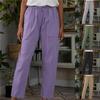 Fashion Women's Cotton Linen Pants Solid Color Pockets Elastic Waist Loose Casual Pants