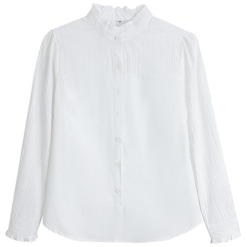 

White Fungus Collar Shirt Spring Design Chic Top Combed Cotton Velvet Base Shirt M