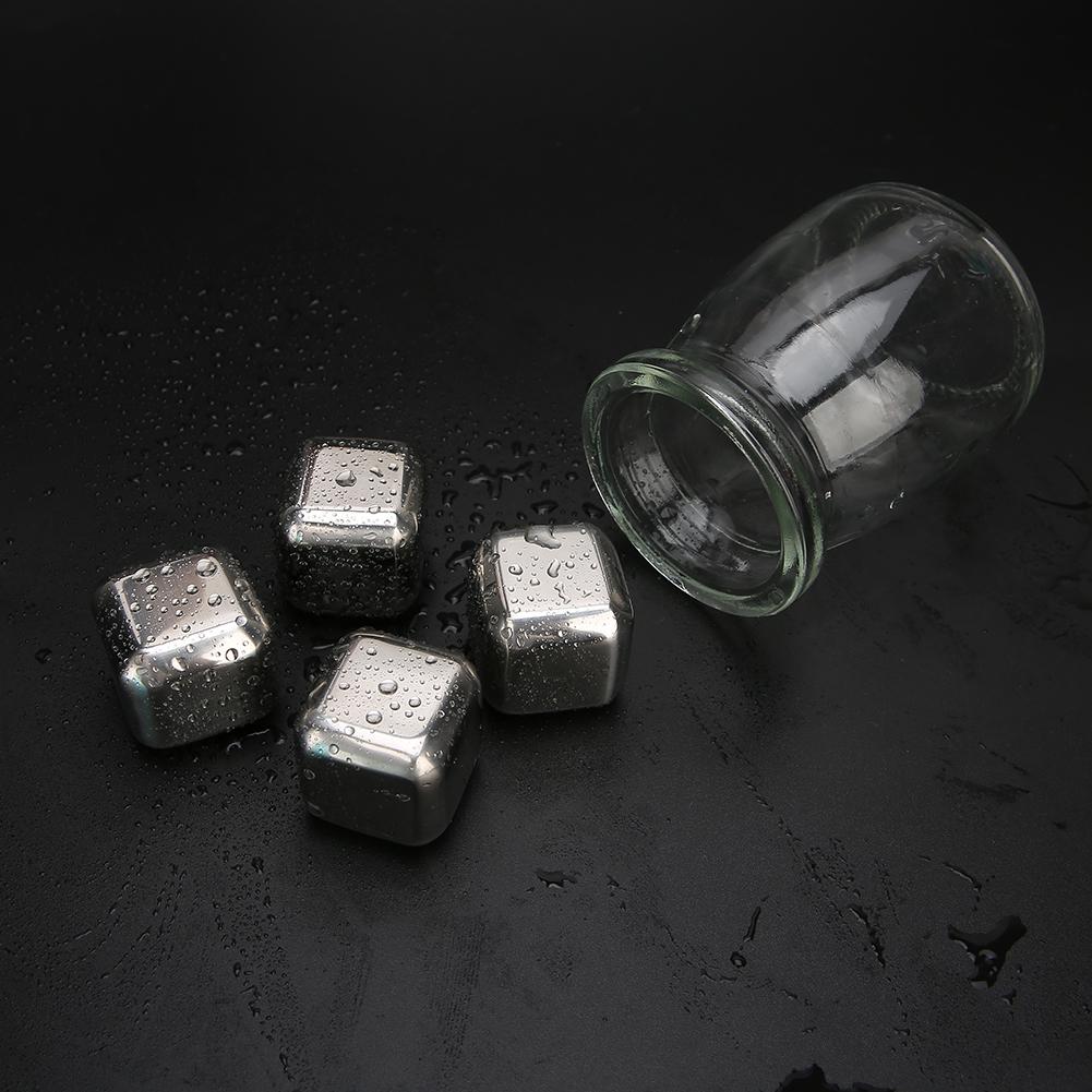 Food Grade Stainless Steel Ice Stone Party Bar Ice Cubes for Wine Beer Whiskey Drinks4Pcs