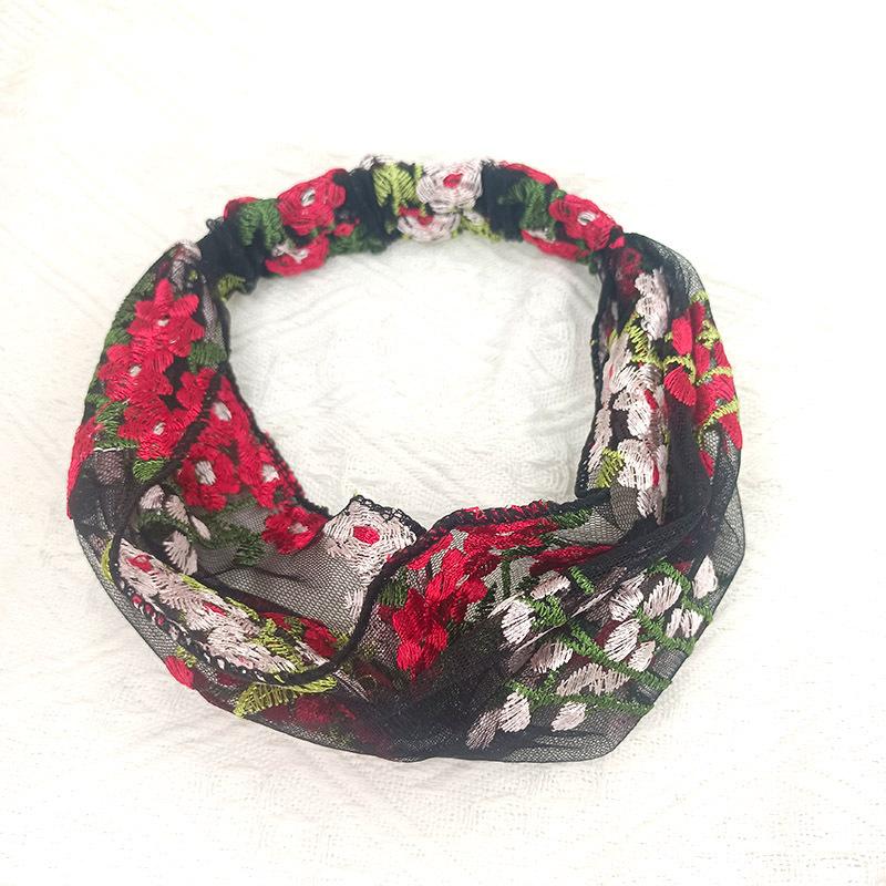 Fashion Thin Embroidered Headscarf Headband Female Cover White Hair Wide Edge Fashion Wide Lace Press Hair Headgear Headband Headgear