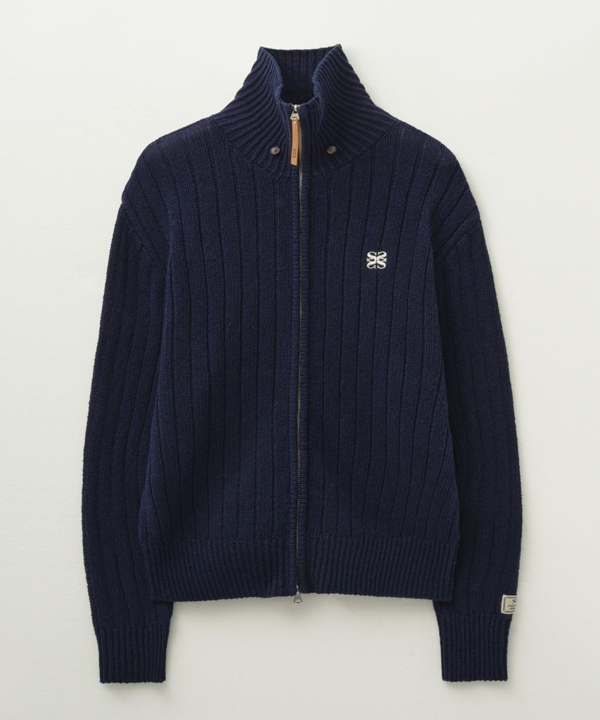 Satur Faro Boucle Knit Zip-Up Navy