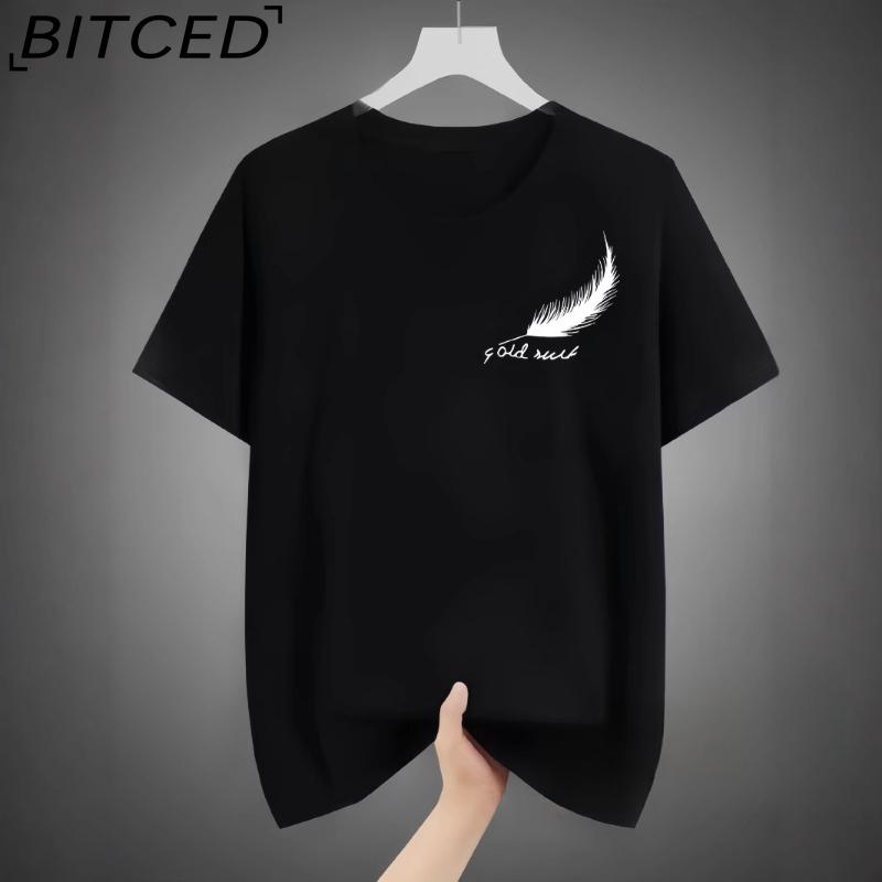 BITCED Cotton Short Sleeve T-shirt Men's Fashion Loose Half Sleeve Shirt Printed Compassionate Shirt