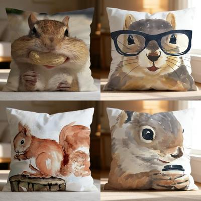 Animal Squirrel Cushion Cover Soft Washable Pillow Case Multi-Scene For Couch Bed Travel Office Use