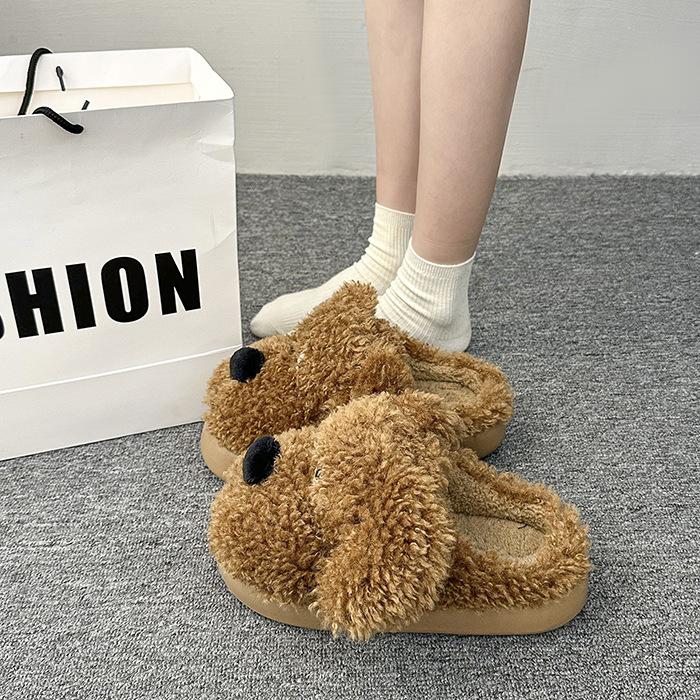 2025 tritt auf Scheiße Gefühl Welpen Baumwollpantoffeln Damen Herbst und Winter neu Indoor Zuhause dicker Boden warm Plüschpantoffeln