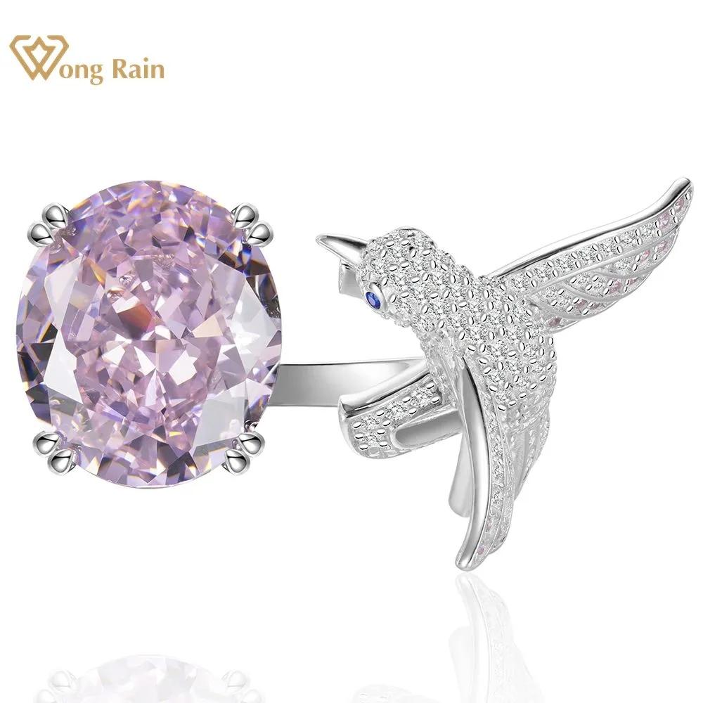 

Wong Rain, 100% стерлингового серебра 925 пробы, овальное, 12*14 мм, AAAAA, цирконы, драгоценный камень, коктейльное тонкое кольцо для женщин, ювелирные изделия с колибри, подарки на годовщину US 5 розовый