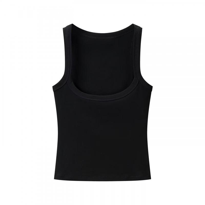 Womens Slim Fit Sleeveless Crop Top High Stretch Solid Color Tank Layering