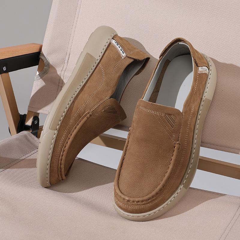 

Men s shoes 2025 new leather first layer cowhide breathable casual shoes one pedal beanie shoes men s shoes loafers 38