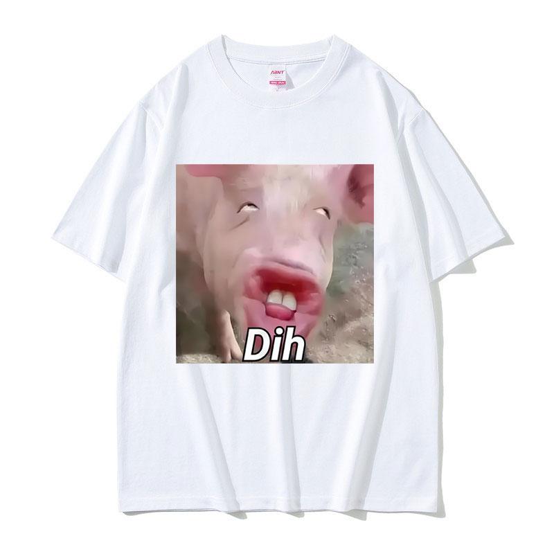 Dih Brainrot Gen Z Pig Funny Meme T Shirt Unisex Women Clothing Casual Humor Tshirts Unisexs Oversized Cotton Short Sleeve T Shirts