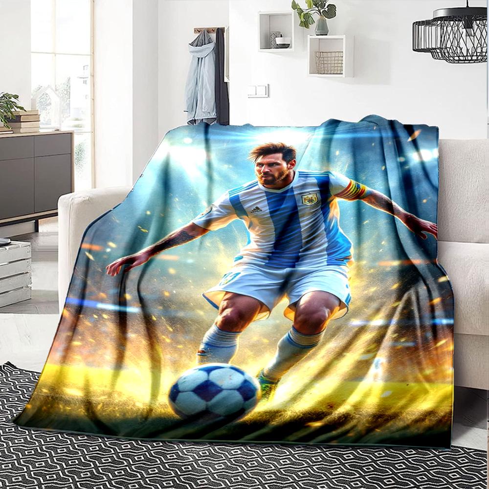 Messi Argentina Football Print Flannel Blanket Soft Warm Throw Blanket Sofa Bed Cover Fan Collectible Home Gift