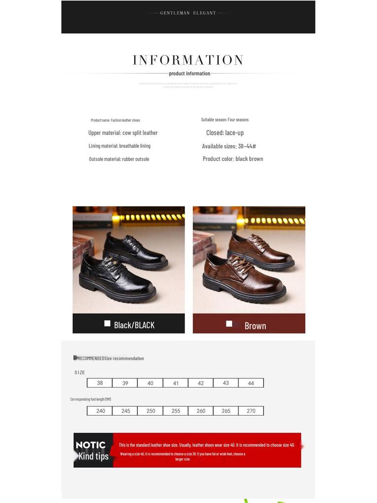 Ovigz Yadan Style Men's Premium Breathable Leather Business Shoes - Soft, Non-slip Sole.