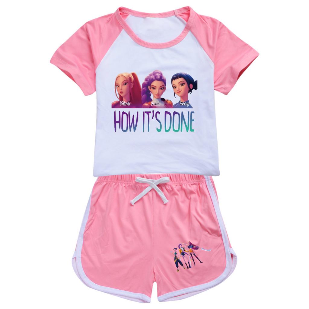 4907 Kids Girls POP Rumi Zoey Mira Print T-shirt Shorts Sport Tracksuit Clothes Set