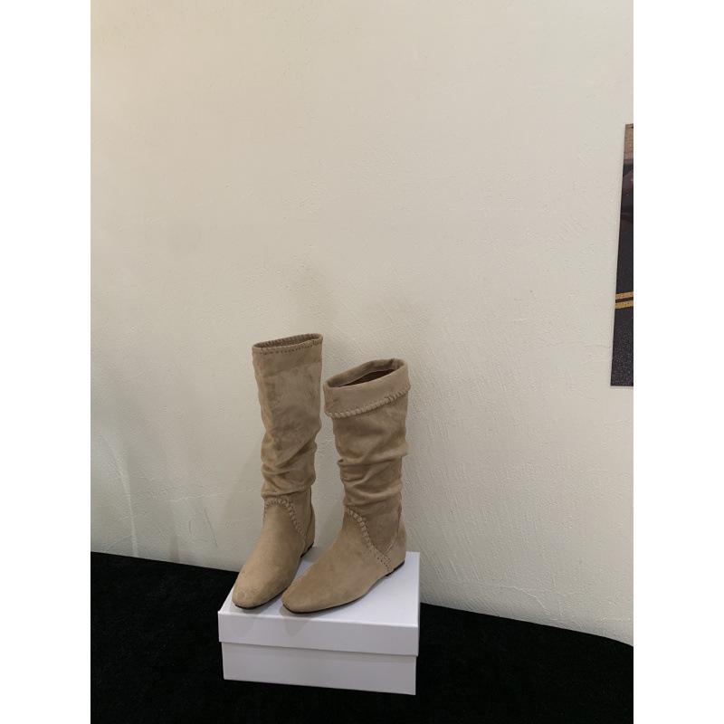 

2025 winter new suede inner heightening knight boots long tube thin boots but knee boots children s pleated stacking boots 39 хакі