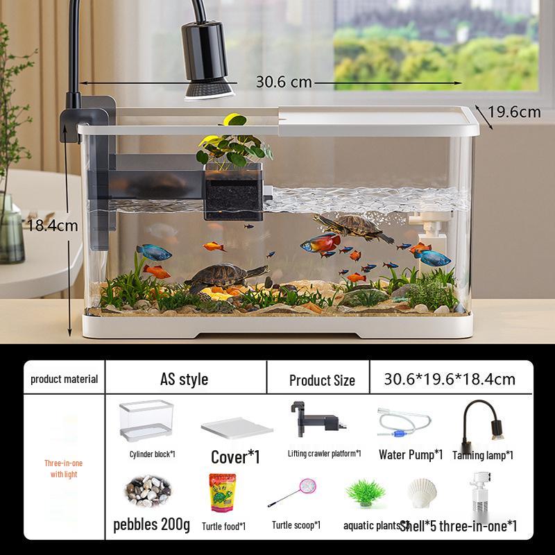 Versatile Desktop Turtle & Fish Aquarium with Basking Platform and Integrated Circulation System