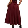 Gonne lunghe da donna stile retrò a vita alta con ampia gonna a ruota, vita elastica, tinta unita, con tasche
