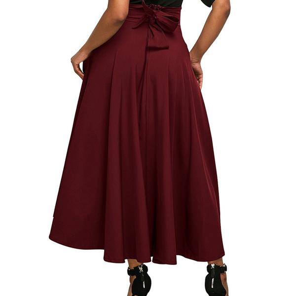 Gonne lunghe da donna stile retrò a vita alta con ampia gonna a ruota, vita elastica, tinta unita, con tasche