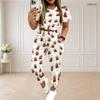 Women Plus Size Round Neck Short Sleeve Printed Crop Top Drawstring Pants Two Piece Set With Pockets